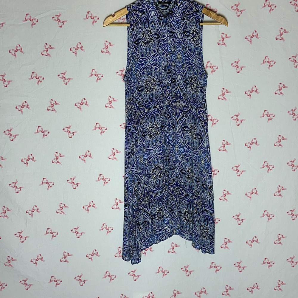 Cupio Asymmetrical Blue and Black Patterned Dress